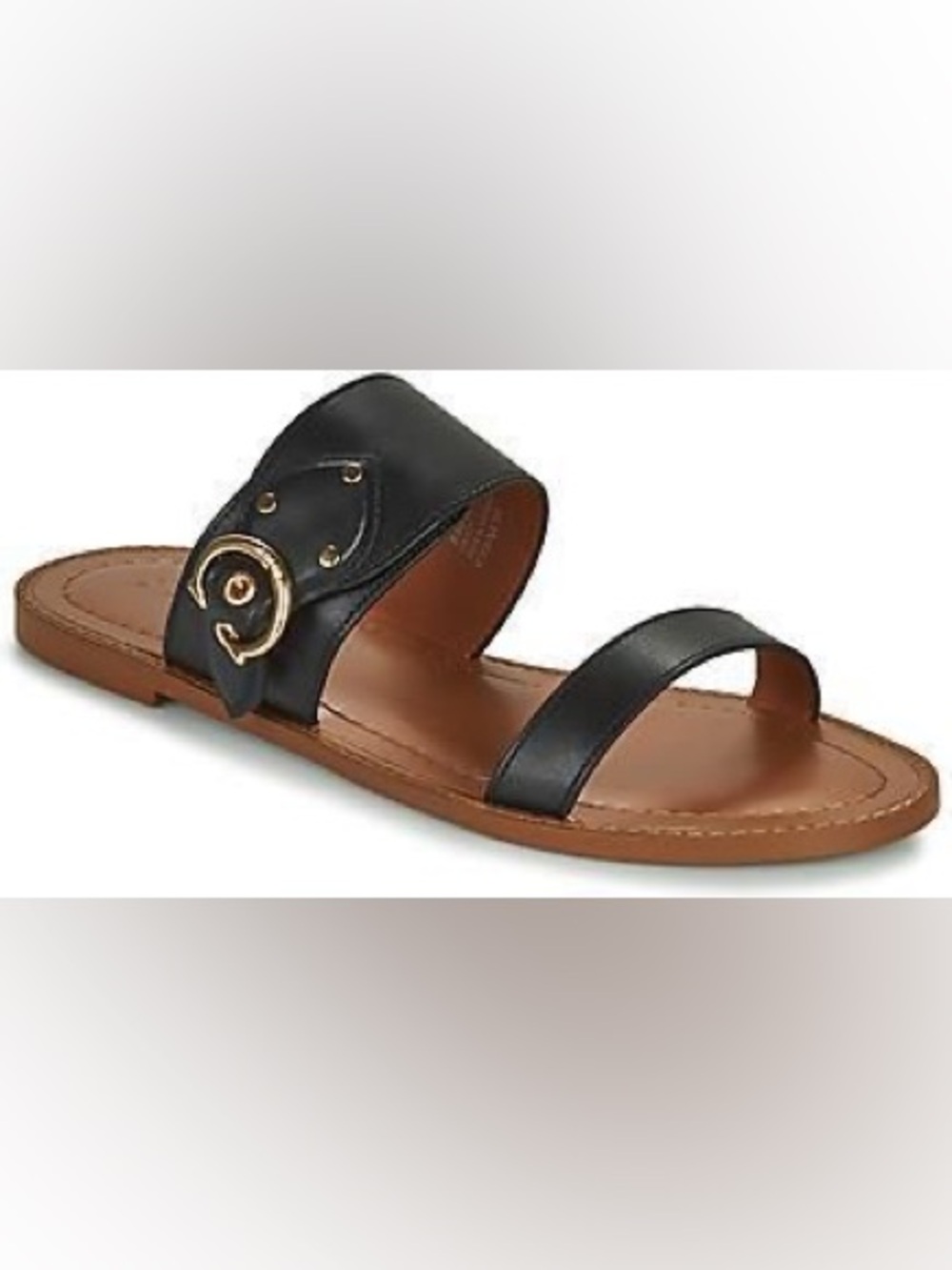 COACH Harlow Black Leather Slip-on Sandals with Gold Accent - Women